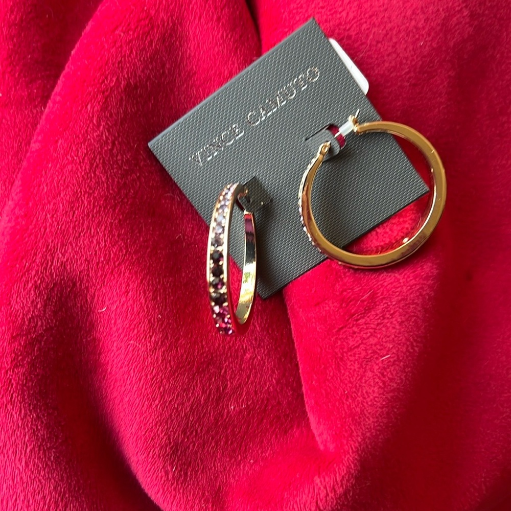New Vince Camuto Gold and CZ Hoop Earrings - Picture 2 of 4